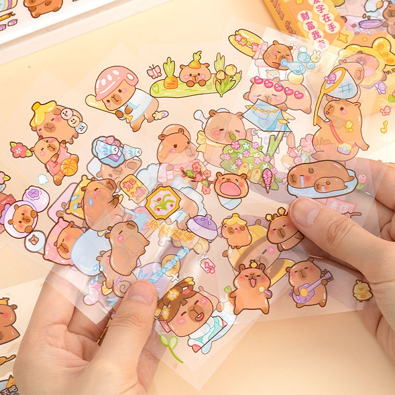 Hộp 96 tấm sticker Capybara, miếng dán DIY trong hình Capybara nhiều mẫu, chuột lang nước đáng yêu cute