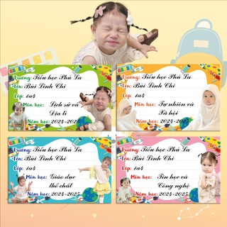 Nhãn vở cute, In sẵn tên + lớp học - Set nhãn bóc dán dễ dàng (Mẫu mới 2025)