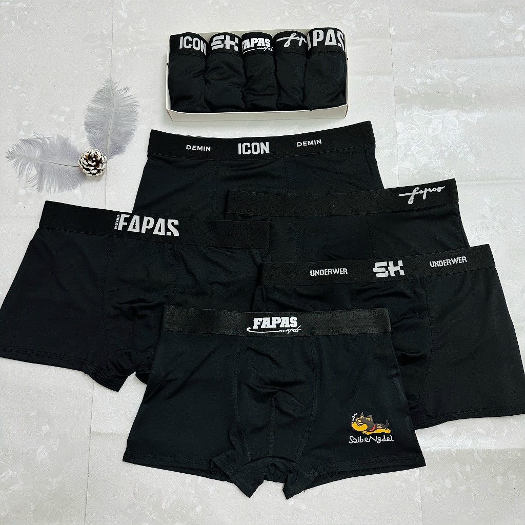 Quần lót nam thể thao cao cấp chất thun lạnh full đen mix mẫu quần sịp nam đùi mềm mại co dãn Menswear Quần Boxer