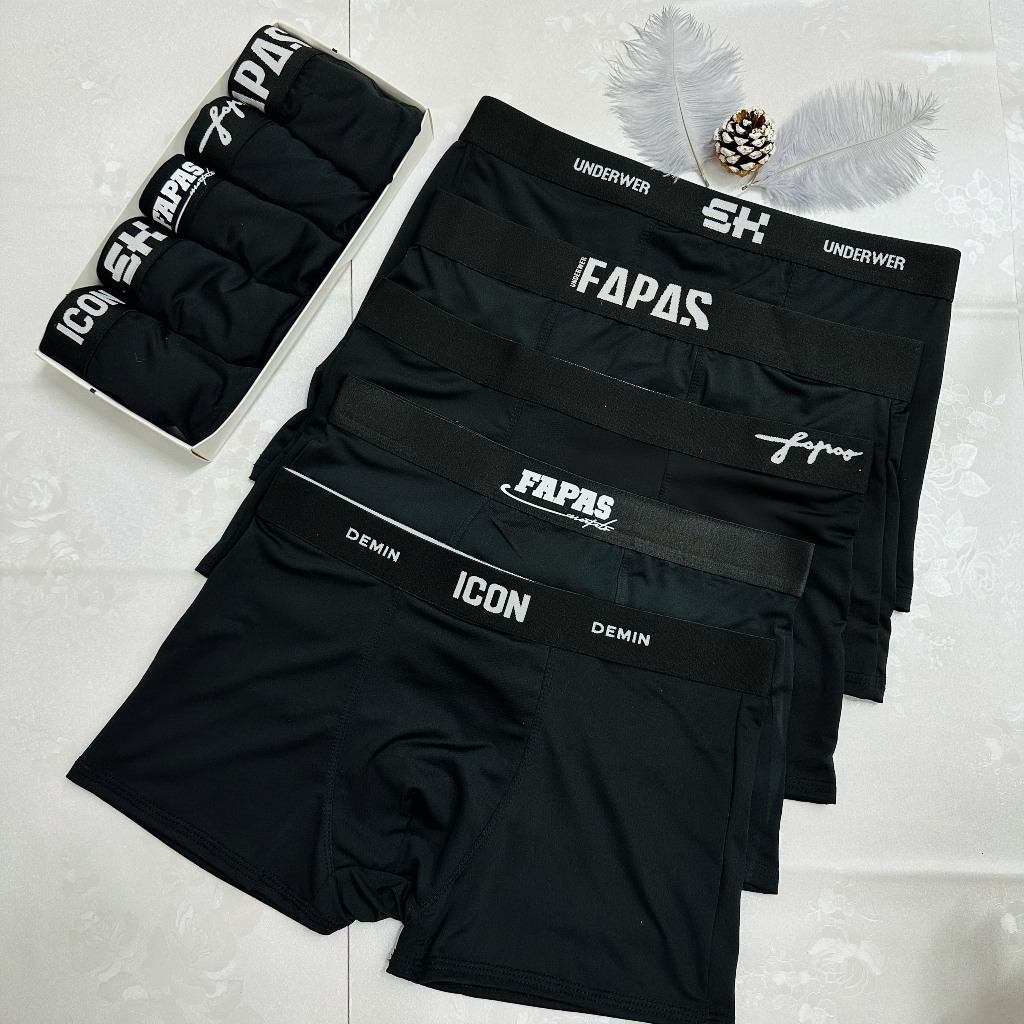 Quần lót nam thể thao cao cấp chất thun lạnh full đen mix mẫu quần sịp nam đùi mềm mại co dãn Menswear Quần Boxer