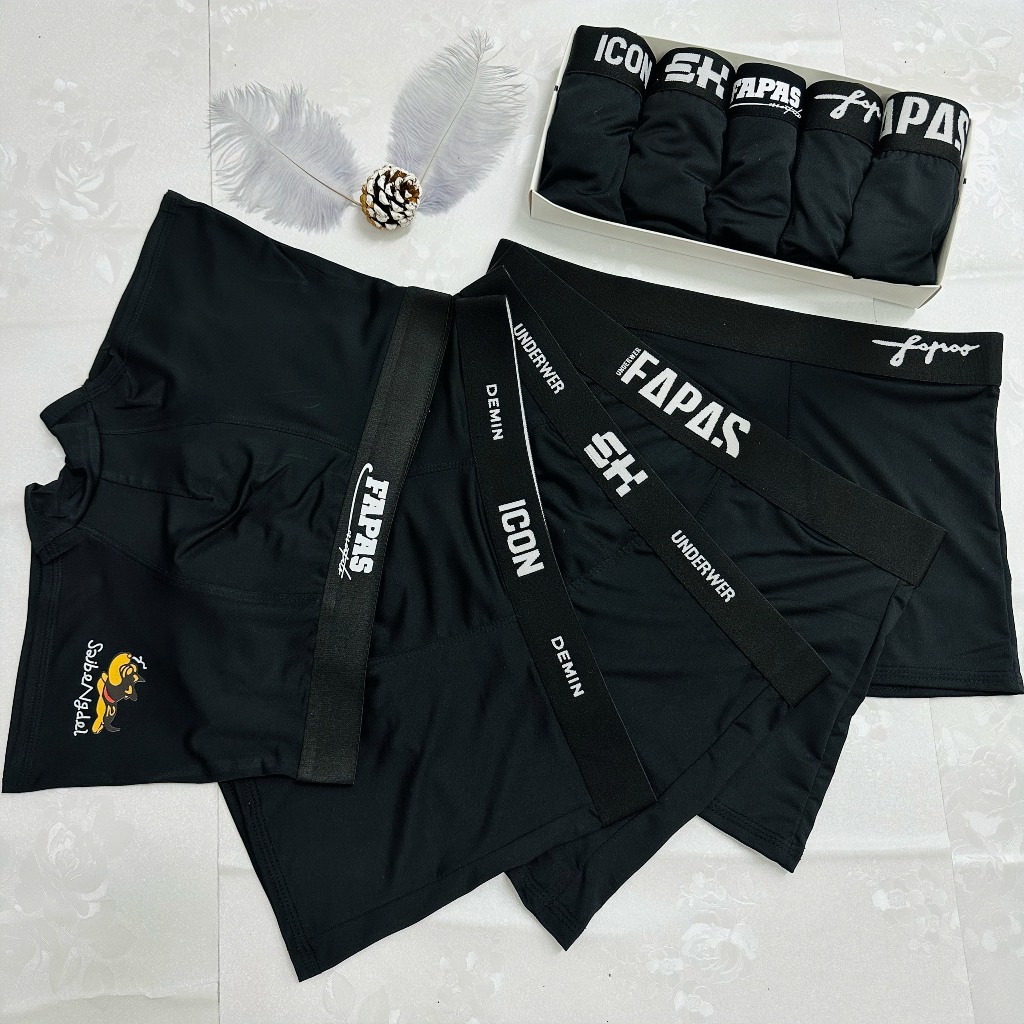 Quần lót nam thể thao cao cấp chất thun lạnh full đen mix mẫu quần sịp nam đùi mềm mại co dãn Menswear Quần Boxer