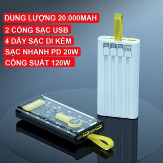sạc dự phòng 50000 mah và 20000mah 120W hỗ trợ sạc nhanh PD, đèn led, sạc nhiều cổng bảo hành 1 năm