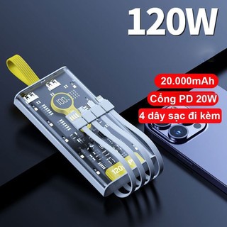 sạc dự phòng 50000 mah và 20000mah 120W hỗ trợ sạc nhanh PD, đèn led, sạc nhiều cổng bảo hành 1 năm