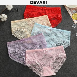 Quần lót ren nữ xuyên thấu mỏng nhẹ thoáng khí họa tiết cánh hoa đính nơ gợi cảm DEVARI L104