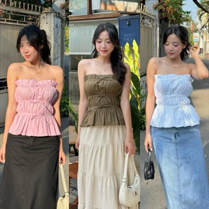 ÁO LINEN CÚP NGỰC NHÚN CỘT NƠ RICO TOP