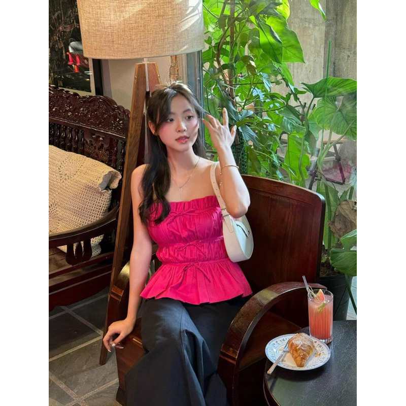 ÁO LINEN CÚP NGỰC NHÚN CỘT NƠ RICO TOP