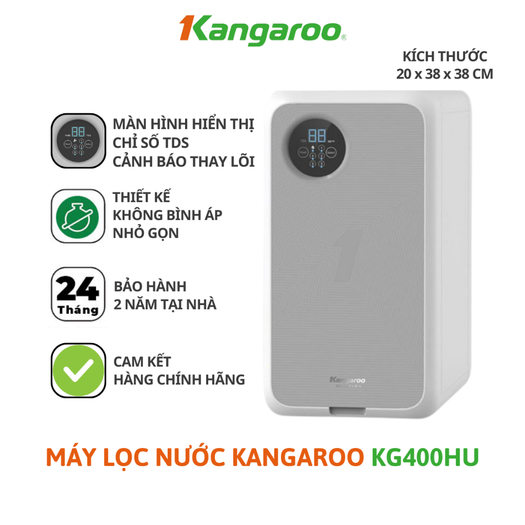 Máy Lọc Nước RO KG400US / KG100US / KG400HU Kangaroo Hydrogen Chính Hãng Có Vòi Led, Thiết Kế Nhỏ Gọn Công Suất 60L/Giờ