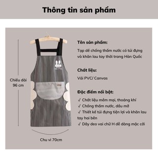 Tạp dề chống thấm nước, thấm dầu có túi lớn đựng đồ và khăn lau tay thời trang Hàn Quốc