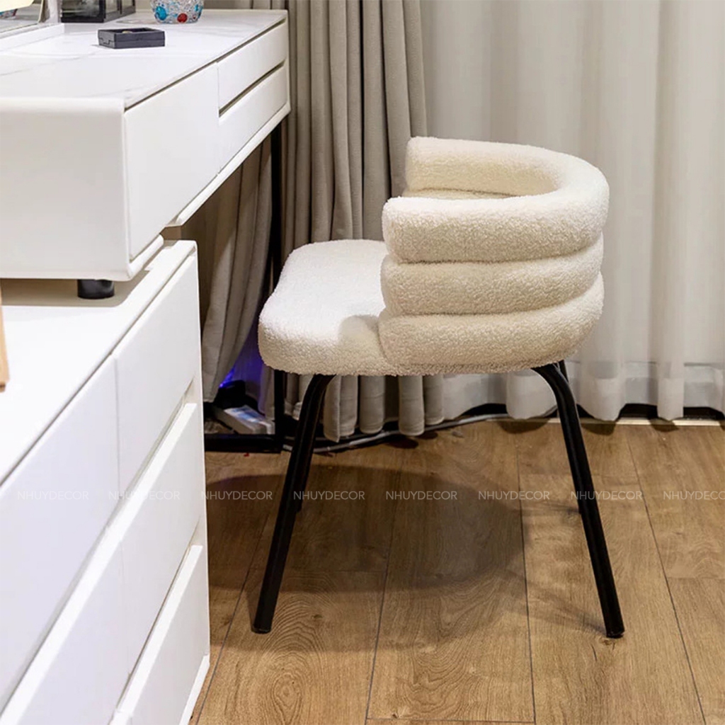 Ghế bàn trang điểm lông cừu xinh xắn , ghế decor phòng ngủ phòng Khách chất liệu nhung cừu mềm mịn êm ái