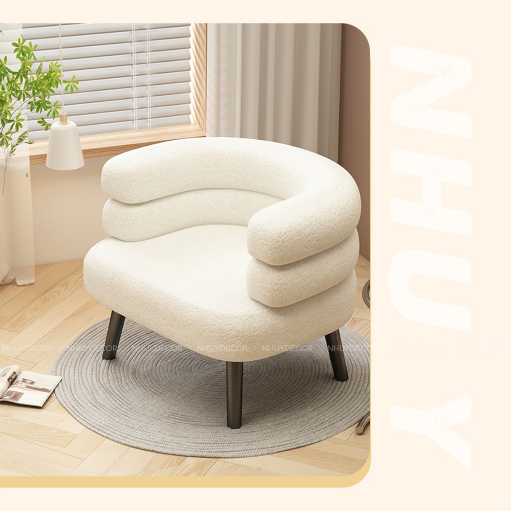 Ghế tựa sofa đa năng bọc vải lông cừu cao cấp, decor phòng đẹp thương hiệu NHU Y DECOR