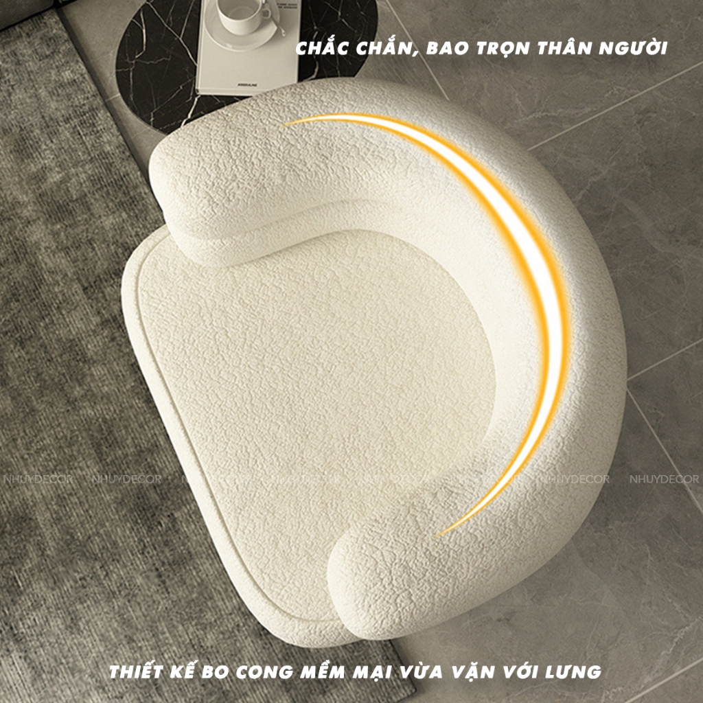 Ghế tựa sofa đa năng bọc vải lông cừu cao cấp, decor phòng đẹp thương hiệu NHU Y DECOR