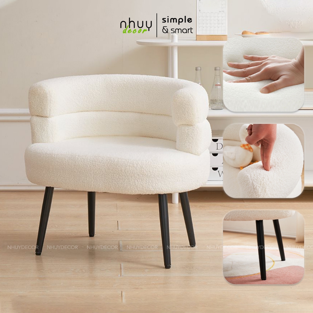 Ghế tựa sofa đa năng bọc vải lông cừu cao cấp, decor phòng đẹp thương hiệu NHU Y DECOR