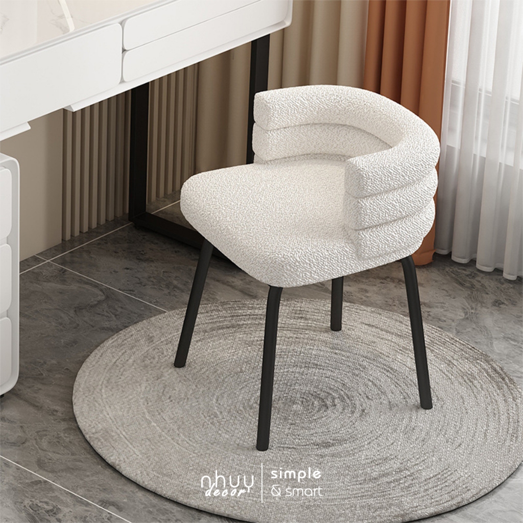 Ghế bàn trang điểm lông cừu xinh xắn , ghế decor phòng ngủ phòng Khách chất liệu nhung cừu mềm mịn êm ái