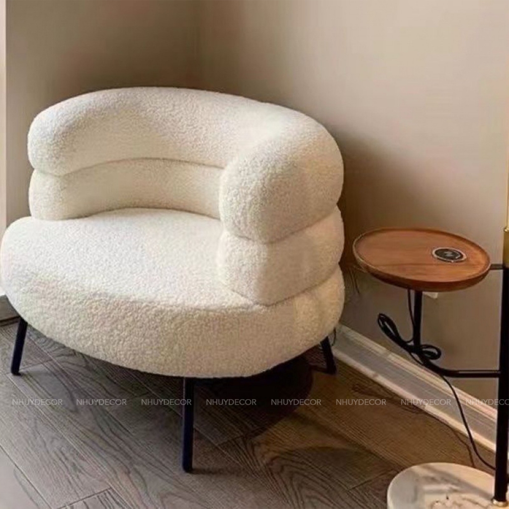 Ghế tựa sofa đa năng bọc vải lông cừu cao cấp, decor phòng đẹp thương hiệu NHU Y DECOR