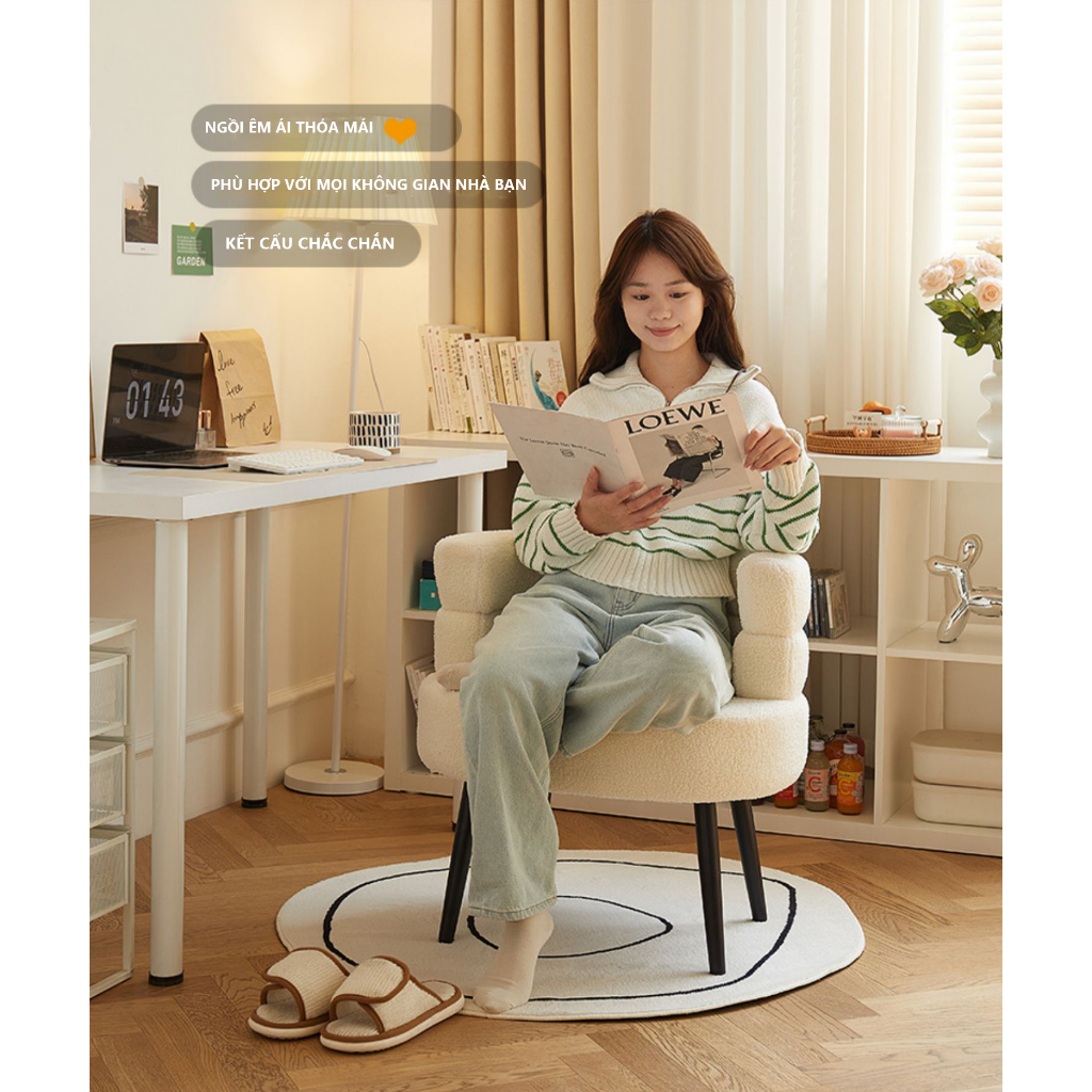 Ghế tựa sofa đa năng bọc vải lông cừu cao cấp, decor phòng đẹp thương hiệu NHU Y DECOR