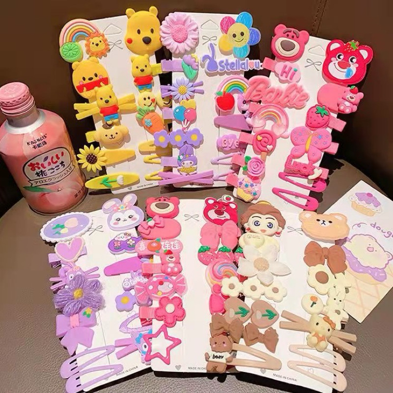 Set Kẹp Tóc 10-14 Chi Tiết Mẫu Mới Nhiều Màu Gấu Dâu Lotso Siêu Xinh - Kẹp Mái
