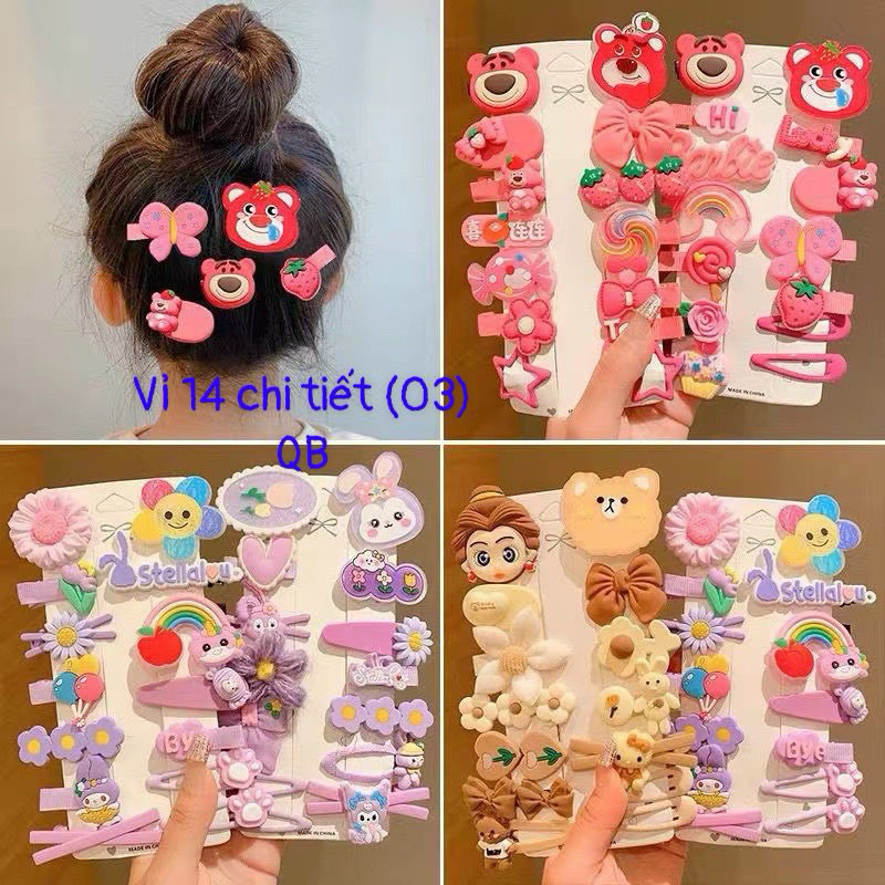 Set Kẹp Tóc 10-14 Chi Tiết Mẫu Mới Nhiều Màu Gấu Dâu Lotso Siêu Xinh - Kẹp Mái