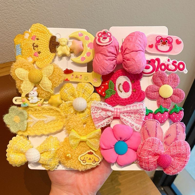 Set Kẹp Tóc 10-14 Chi Tiết Mẫu Mới Nhiều Màu Gấu Dâu Lotso Siêu Xinh - Kẹp Mái
