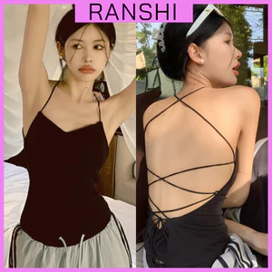 Áo Hai Dây Nữ RANSHI Có Mút Ngực Dây Đan Sau Lưng Ôm Sát Body Sexy Chất Thun Tăm Lạnh - RA232