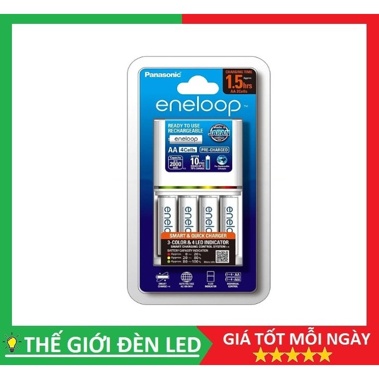 Bộ pin sạc nhanh Eneloop kèm 4 pin 2A có pin KJ55 1.5H | Shopee Việt Nam