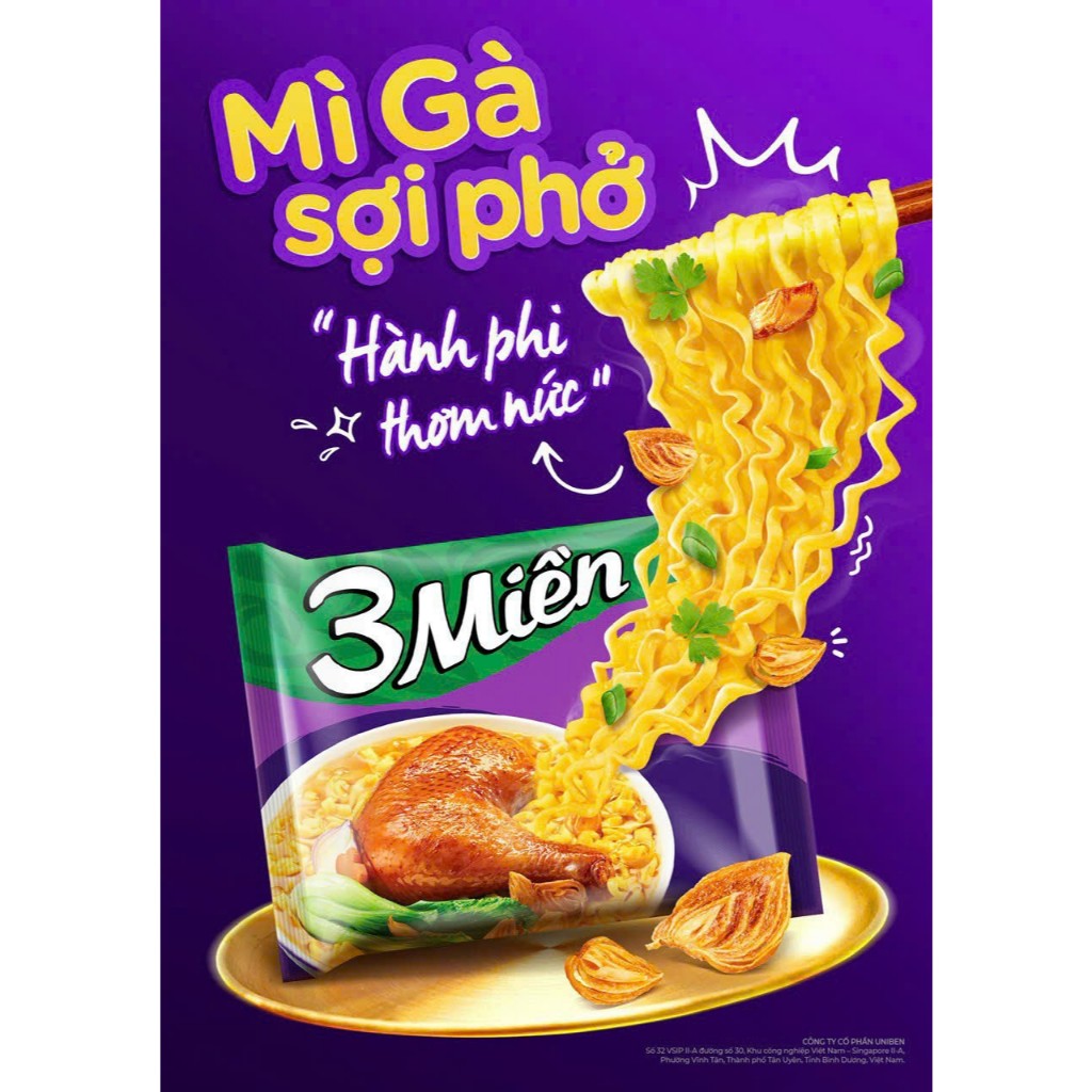 Thùng 30 gói mì 3Miền 2 vị( tôm chua cay và mì Gà sợi phở) 65g