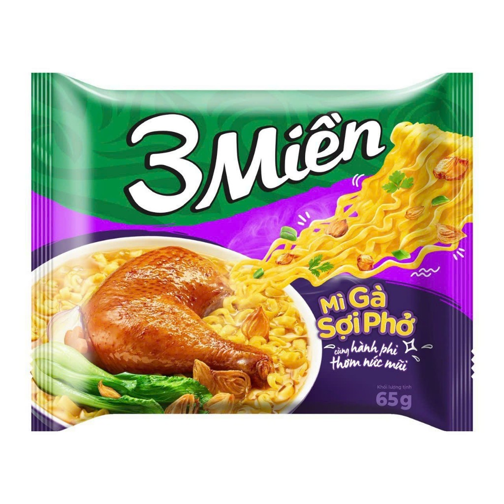 Thùng 30 gói mì 3Miền 2 vị( tôm chua cay và mì Gà sợi phở) 65g