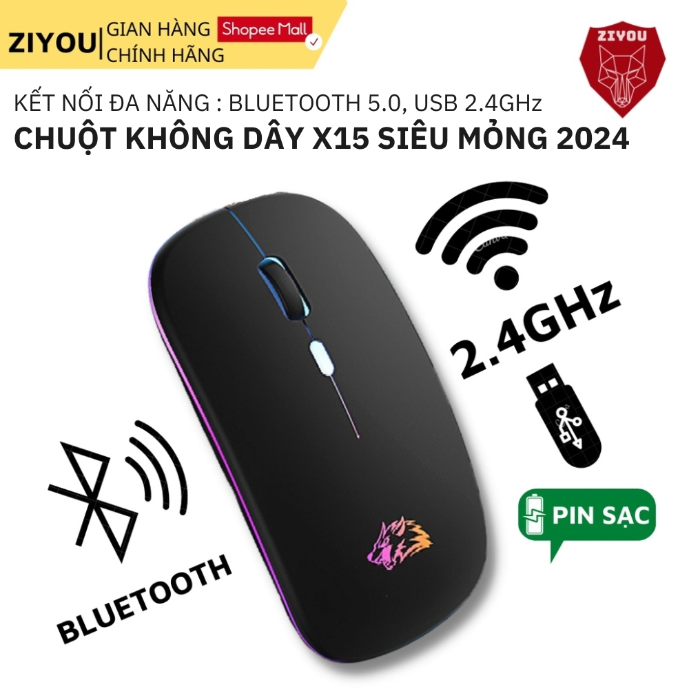 Chuột Không Dây Bluetooth X15 Sử Dụng Pin Sạc Lithium, Có Led RGB, Kết Nối Đa Năng Máy Tính, Laptop | BigBuy360 - bigbuy360.vn