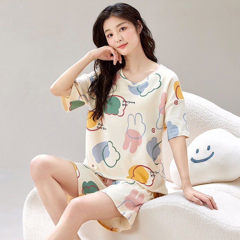 Bộ đồ ngủ nữ, tay ngắn chất thun lạnh mặc nhà mềm mịn thoáng mát