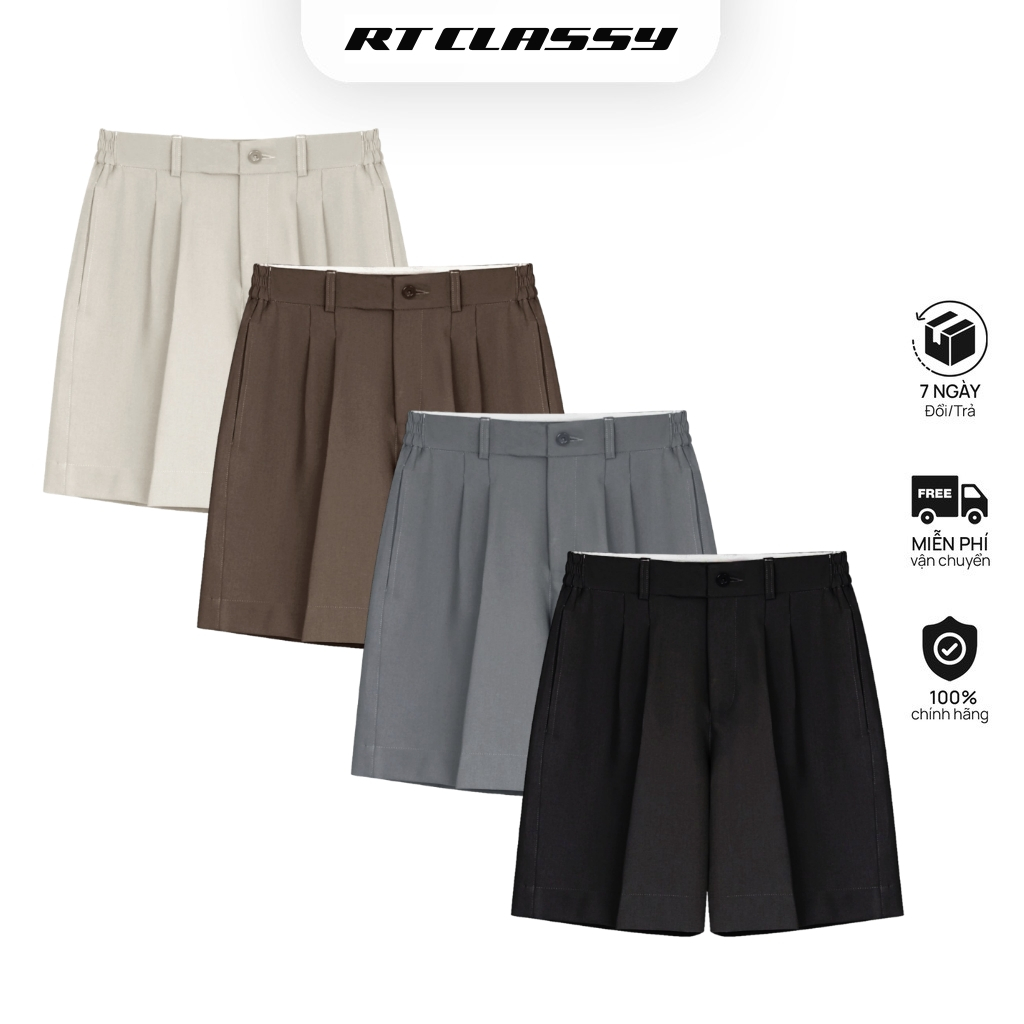 Quần Short Nam Xếp Ly Cạp Nửa Chun RT CLASSY Phong Cách Hàn Quốc Trẻ Trung