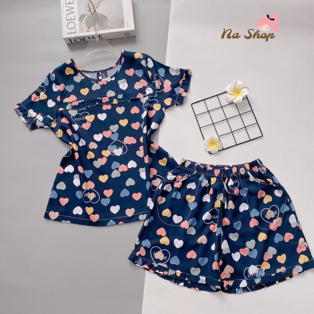 TB11 - Đồ bộ tole lanh quần đùi tay bèo, vải mát mịn, form dễ mặc, họa tiết dễ thương 40-75kg nashop