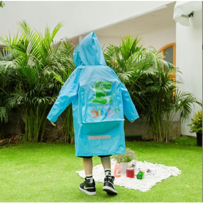 Áo mưa trẻ em 9t-11t có khóa kéo kèm ngăn đựng cặp balo nhựa EVA siêu chống thấm bé trai bé gái