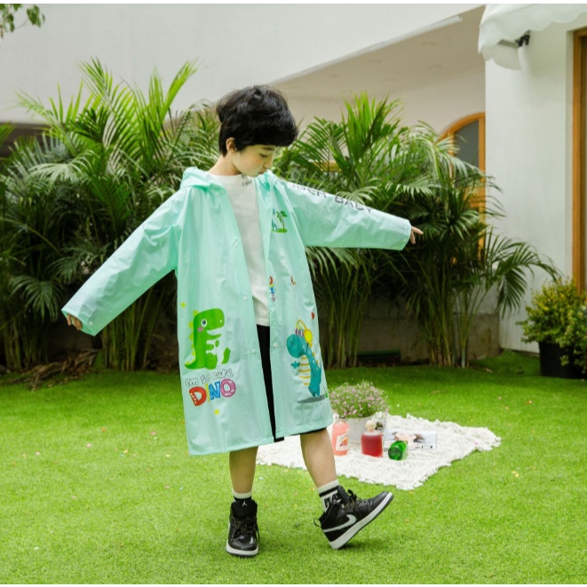 Áo mưa trẻ em 9t-11t có khóa kéo kèm ngăn đựng cặp balo nhựa EVA siêu chống thấm bé trai bé gái