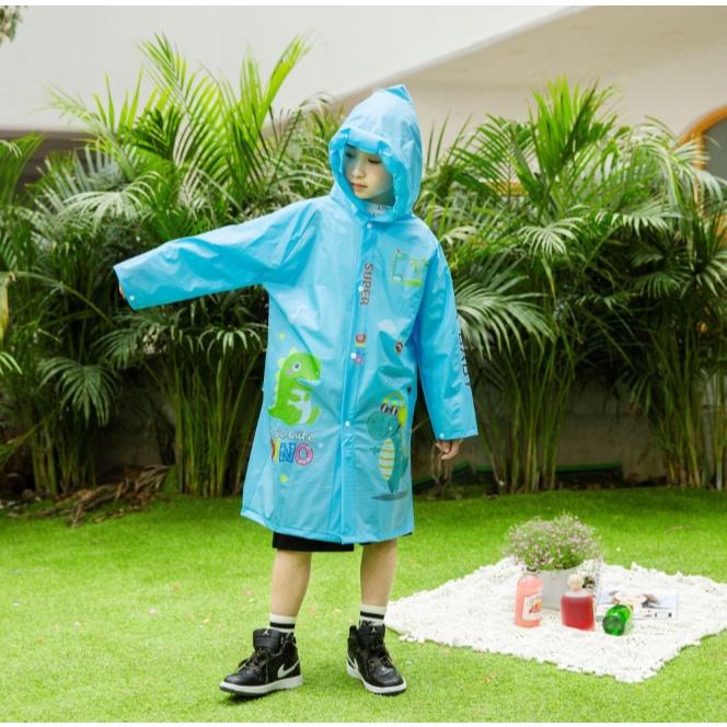 Áo mưa trẻ em 9t-11t có khóa kéo kèm ngăn đựng cặp balo nhựa EVA siêu chống thấm bé trai bé gái