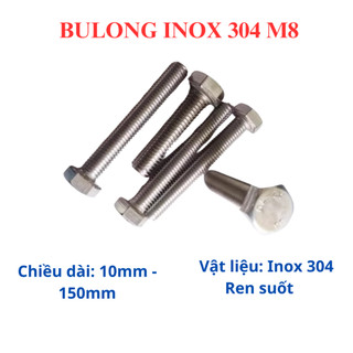 [Bộ 10 Bộ] Bulong Lục Giác Ngoài INOX 304 M8 (8 Ly) Kèm Tán (Ê-cu) - Đủ Size 10mm - 150mm - Thép Không Gỉ, Chống Ăn Mòn
