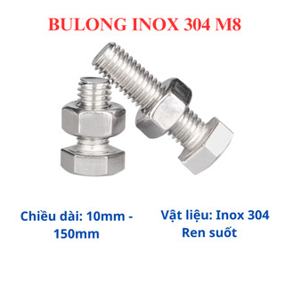 [Túi 10 Con] Bulong Lục Giác Ngoài INOX 304 M8 (Ốc 8 Ly) - Đủ Size 10mm đến 150mm Thép Không Gỉ Sáng Bóng, Chống Ăn Mòn