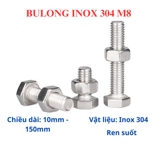 [Túi 10 Con] Bulong Lục Giác Ngoài INOX 304 M8 (Ốc 8 Ly) - Đủ Size 10mm đến 150mm Thép Không Gỉ Sáng Bóng, Chống Ăn Mòn