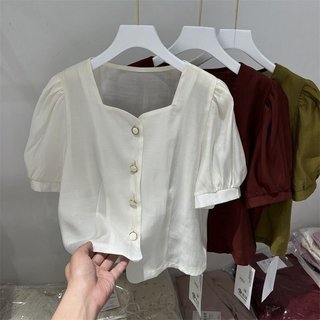 Áo kiểu nữ cổ vuông tay phồng chất đũi thoáng mát SP23
