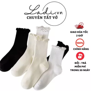 Tất Vỡ Nữ Cổ Cao Viền Bèo Phong Cách Vintage Hàn Quốc LADI MÃ T55
