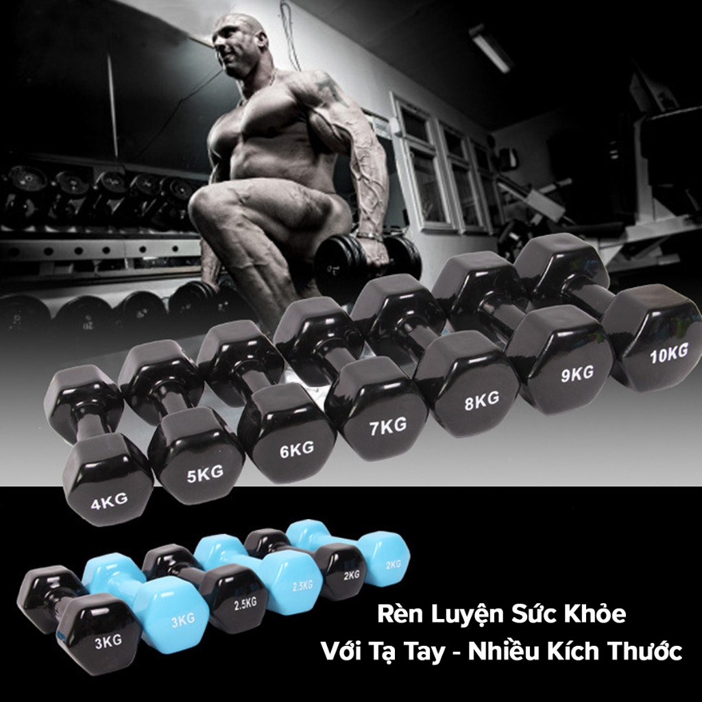 Ảnh Tạ Tay Tập Gym Yoga Boxing Thể Dục Tại Nhà 0,5kg 1kg 1,5kg 2kg Lõi Gang Bọc Cao Su Nhựa Chống Xước Vỡ Sàn Nhà - Amalife 4