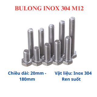 Bulong lục giác ngoài inox 304 M12 (20mm - 180mm), ốc đầu lục giác túi 5 con