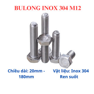 Bulong lục giác ngoài inox 304 M12 (20mm - 180mm), ốc đầu lục giác túi 5 con
