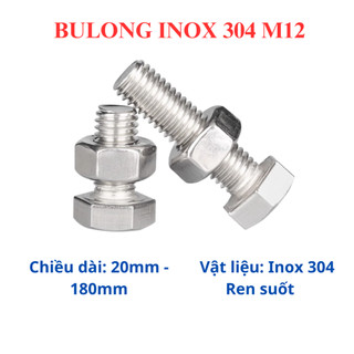Bulong lục giác ngoài inox 304 M12 (100mm - 200mm), ốc đầu lục giác túi 1 con