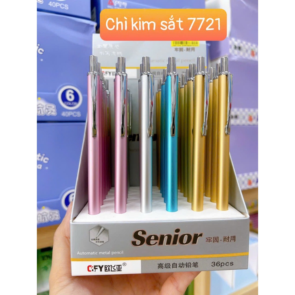 Bút chì kim học sinh vỏ kim loại không hao mòn chống gỉ bảo vệ ngòi chì khi sử dụng