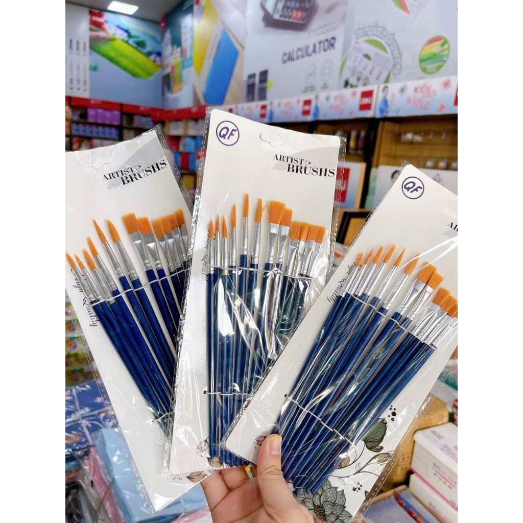 Bộ chổi vẽ 12 cây - Bộ cọ vẽ 12 cây - vẽ màu nước, vẽ tranh, tô tượng - Bộ chổi cọ quét sơn 12 cây