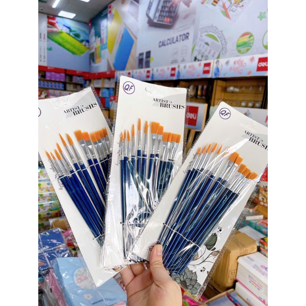 Bộ chổi vẽ 12 cây - Bộ cọ vẽ 12 cây - vẽ màu nước, vẽ tranh, tô tượng - Bộ chổi cọ quét sơn 12 cây
