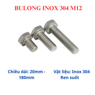 5 bộ (bulong + tán) inox 304 M12 dài 20mm - 200mm. Bulong đầu lục giác ngoài inox 304 12 li.