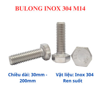 Set 5 bộ (bulong + tán) Bulong inox 304 M14 dài 30mm - 1200mm. Bulong lục giác ngoài inox 304 14 li.