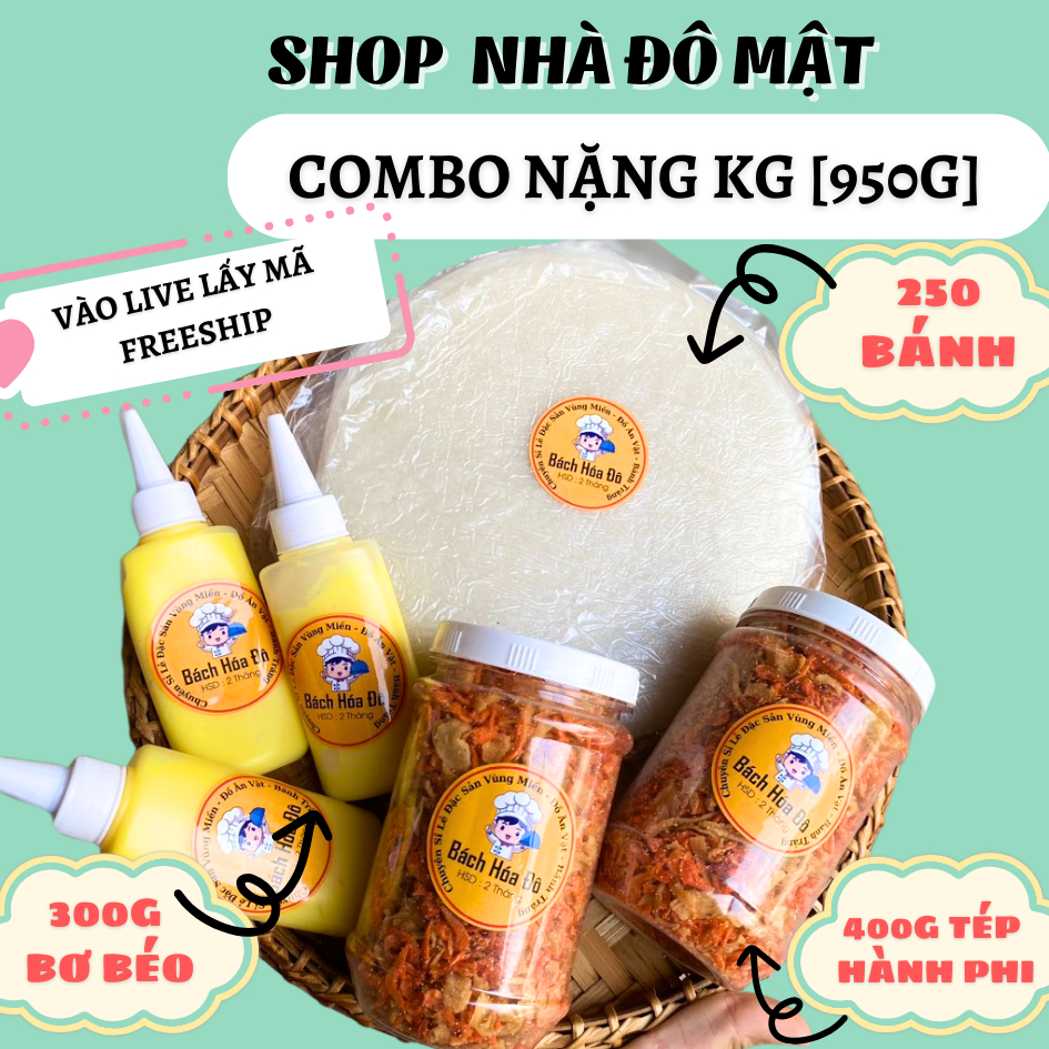 Combo Bánh Tráng Phơi  Sương Muối Tép Hành Phi + Hủ Bơ Lớn (250g bánh)  đô ăn vặt