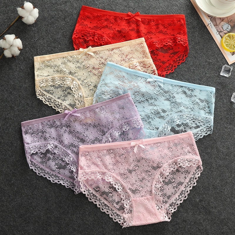 Quần lót nữ ren xuyên thấu gợi cảm đáy lót cotton thoáng mát kháng khuẩn hoạ tiết hoa LANIXA L104