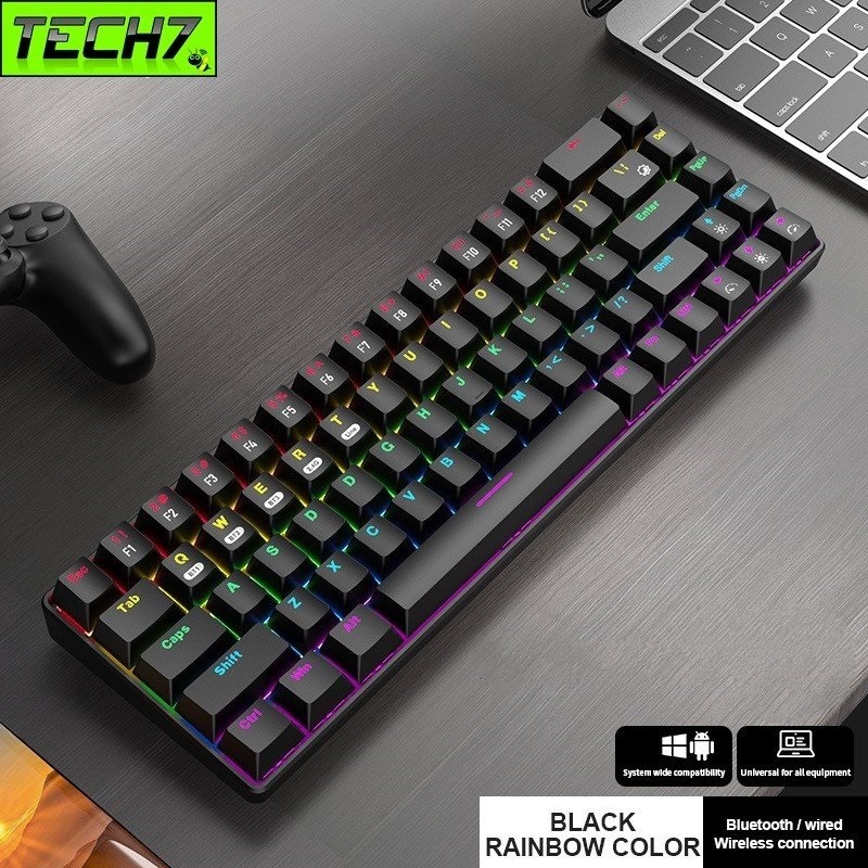 Bàn Phím Cơ không dây mini Đa kết nối RF68 Black Gaming Bluetooth + usb ...